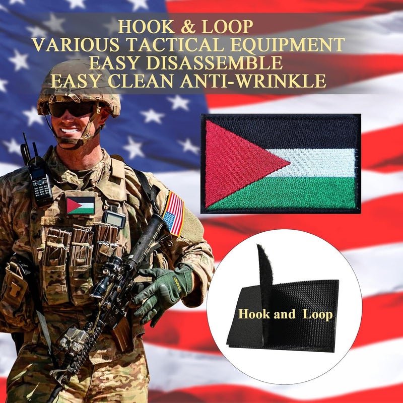 MWOOT 2 قطع شارة علم فلسطين مطرزة شارة معنوية شارات عسكرية تكتيكية مع خطاف وحلقة - Image 3